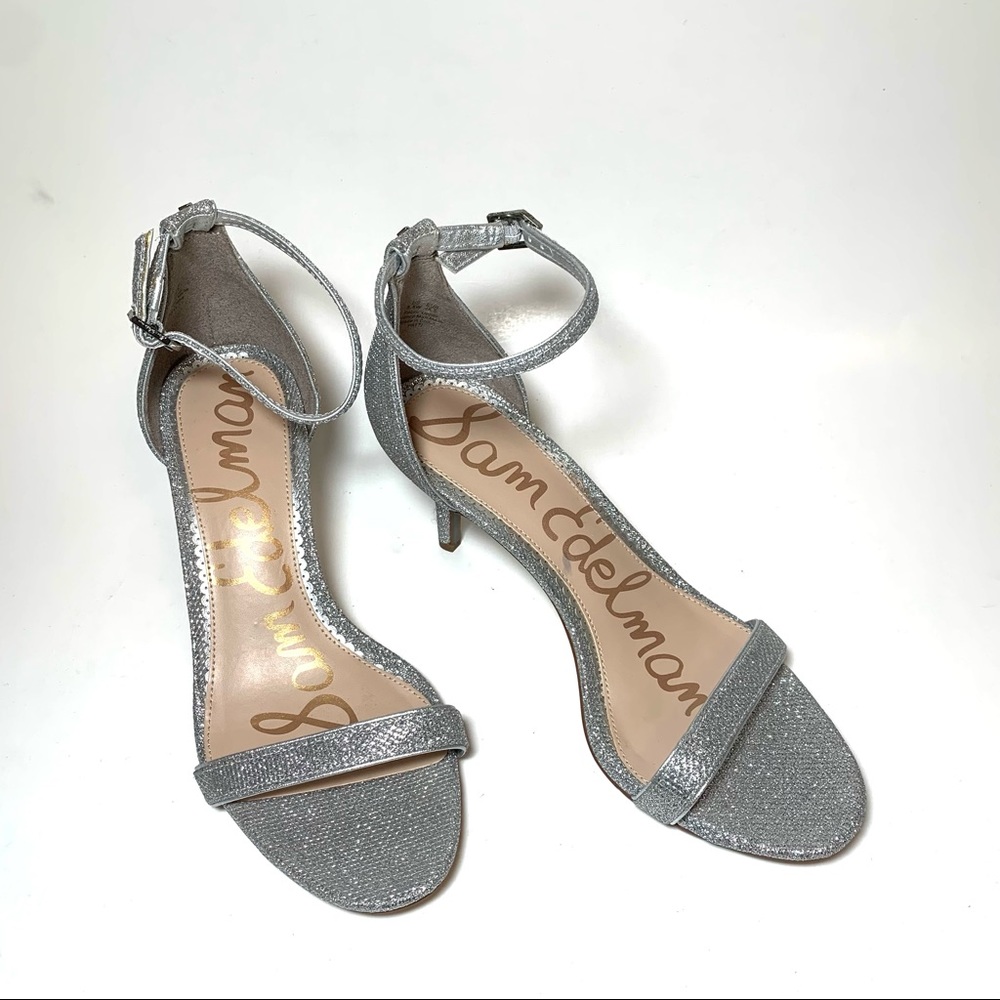 Sam Edelman Patti Silver Sparkly Ankle Strap Heels Sandals 8.5W Glam Party